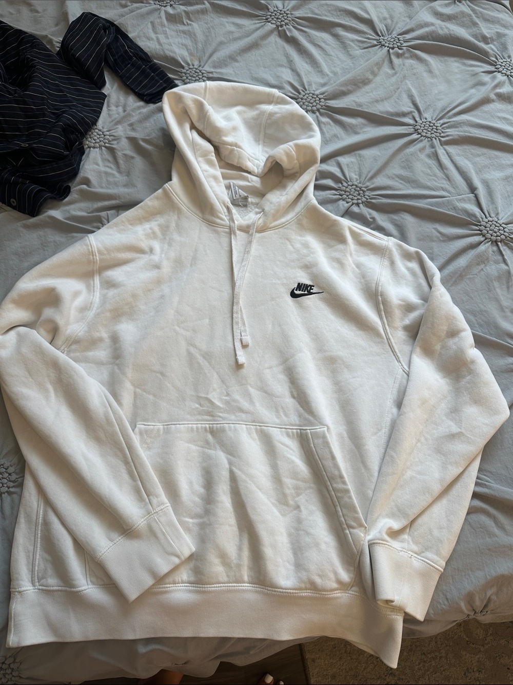 Nike White Hoodie with Black Swoosh Logo